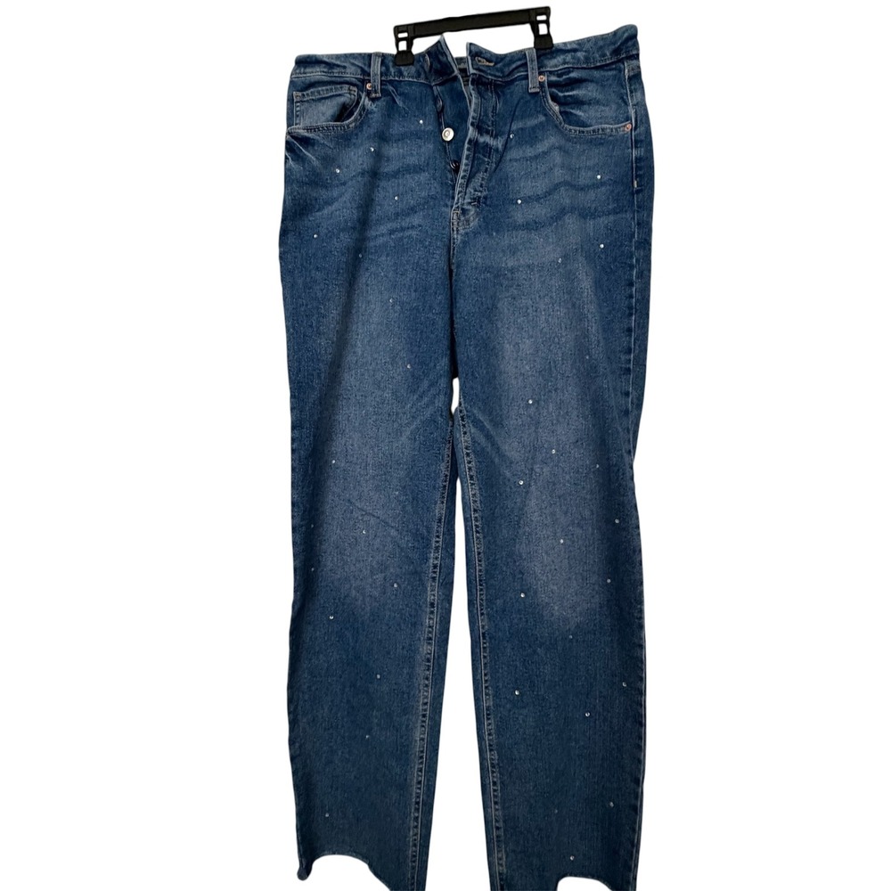 Old Navy Extra High-Waisted Wide-Leg Rhinestone Embellished Jeans Medium Wash 14